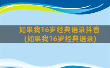 如果我16岁经典语录抖音(如果我16岁经典语录)