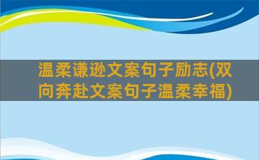 温柔谦逊文案句子励志(双向奔赴文案句子温柔幸福)